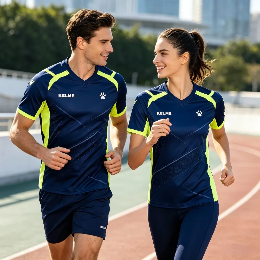 Summer KELME Men Women Soccer Jersey Quick Dry Breathable Football Shirt Training Running Sports Couple Top Uniform T-shirt