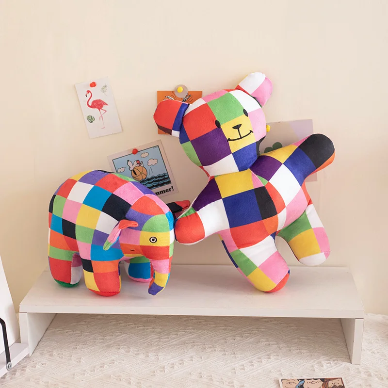 Schattige Anime Elmer Olifant Figuur Pluche Speelgoed Cartoon Plaid Beer Slang Olifant Emma Plushies Poppenkamer Decor Kinderen Verjaardagscadeau