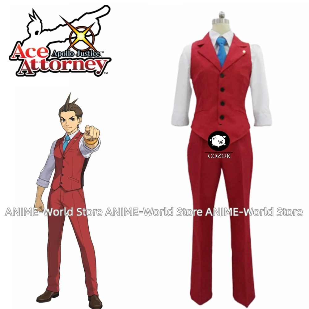 

Anime Ace Attorney Apollo Justice Red Vest Suit Outfit Cosplay Costume Party Costume Full Set Custom-Made