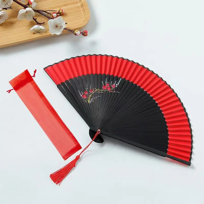 العتيقة النمط الصيني يده مروحة قابلة للطي السيدات السود أداء الدعائم للرقص تأثيري ديكور منزلي للزفاف حلية الطرف