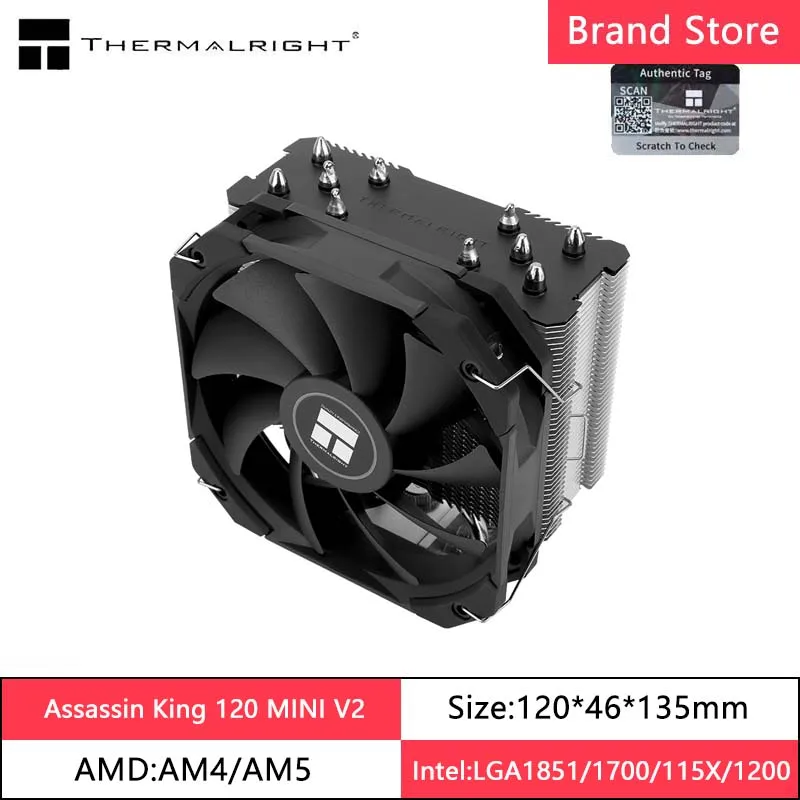 

Thermalright Assassin King 120 MINI V2 Кулер для процессора 5 тепловых трубок 4 ШИМ 1500 об/мин Скоростной воздушный охладитель для AM5 AM4 Intel 1851/1700/115X