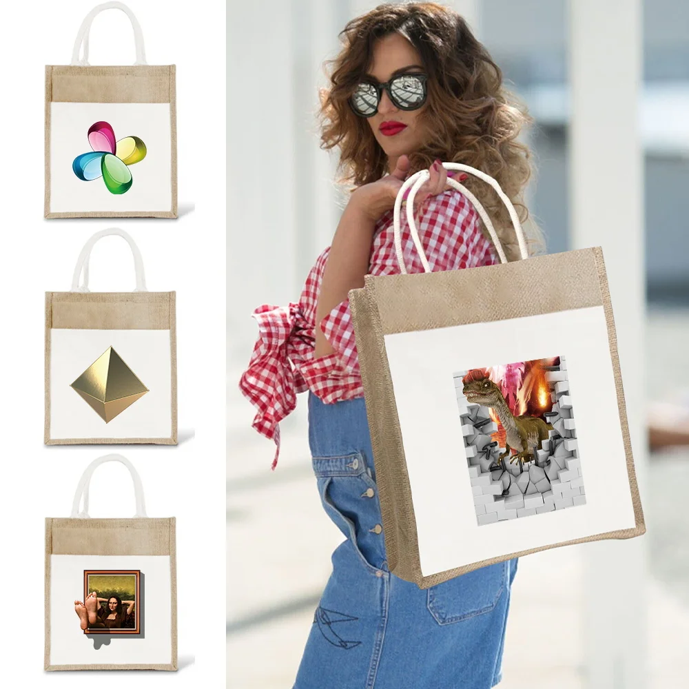 

Новая минималистичная льняная сумка: модная женская сумка для покупок, экологичная сумка для хранения вещей для путешествий на природе, серия 3D