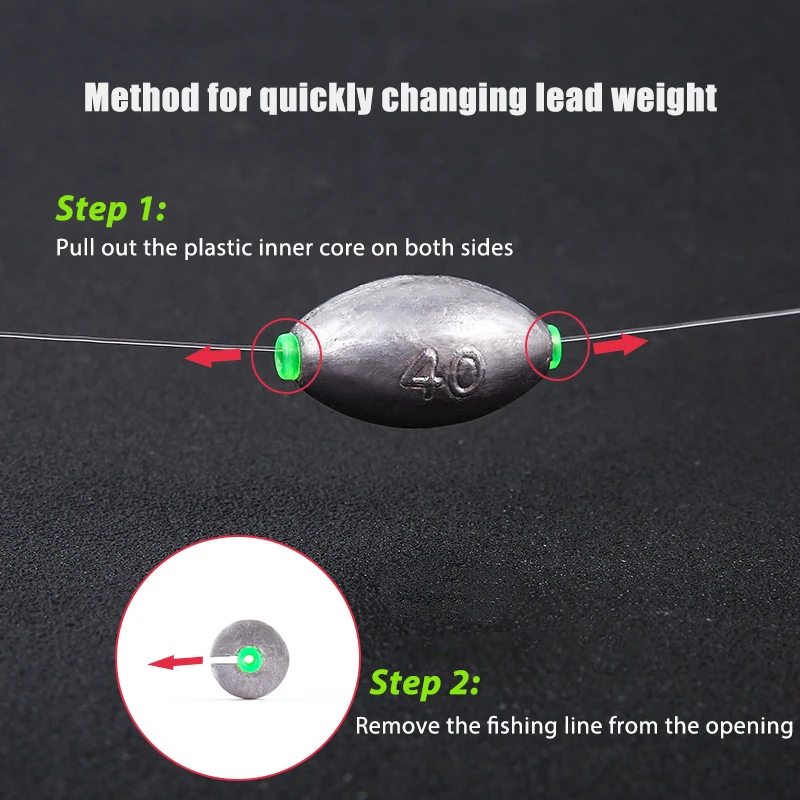 ثقالة الرصاص على شكل زيتون مع أنبوب بلاستيكي تغيير سريع 2 جرام-50 جرام أوزان الرصاص المفتوحة مع ملحقات أدوات صيد المحيط
