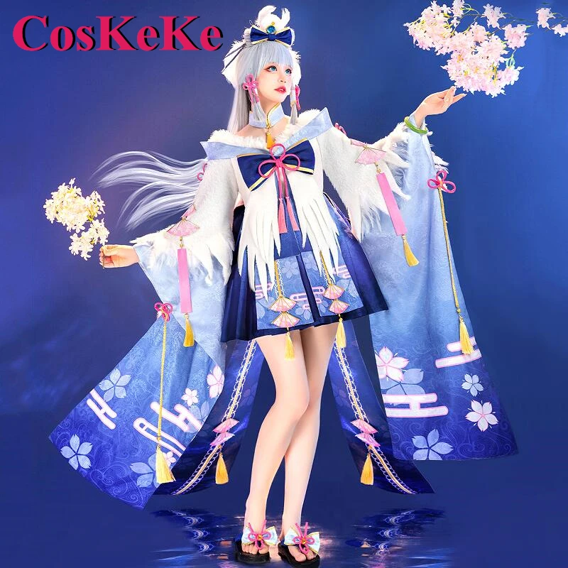 CosKeKe Kamisato Ayaka Cosplay Costume Game Genshin Impact Egret Sakura Gorgrous Formal Dress Anime Party Role Play Clothing