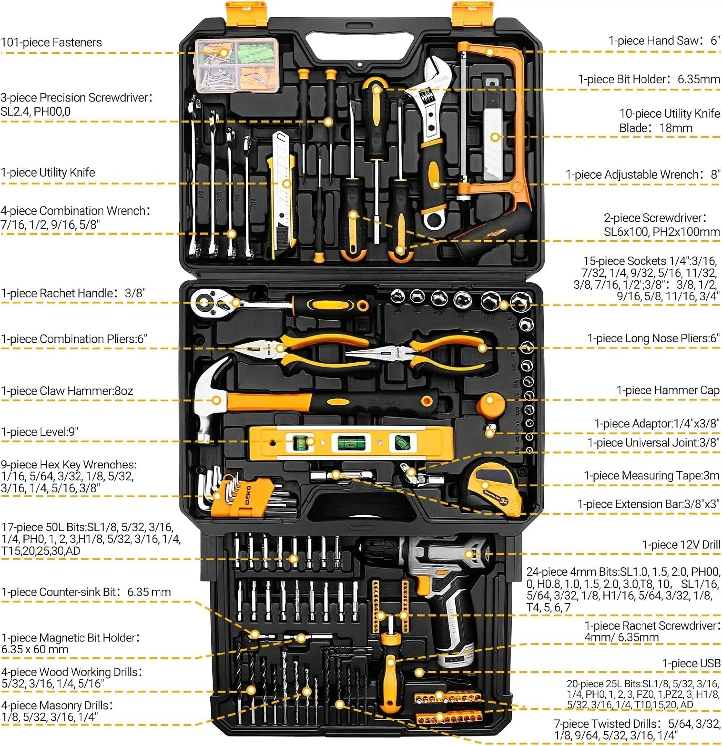 

Набор инструментов Набор сверл: Набор инструментов для домашнего механика DEKOPRO с аккумуляторной дрелью 12 В Наборы инструментов для ручного ремонта - Прямые продажи с фабрики