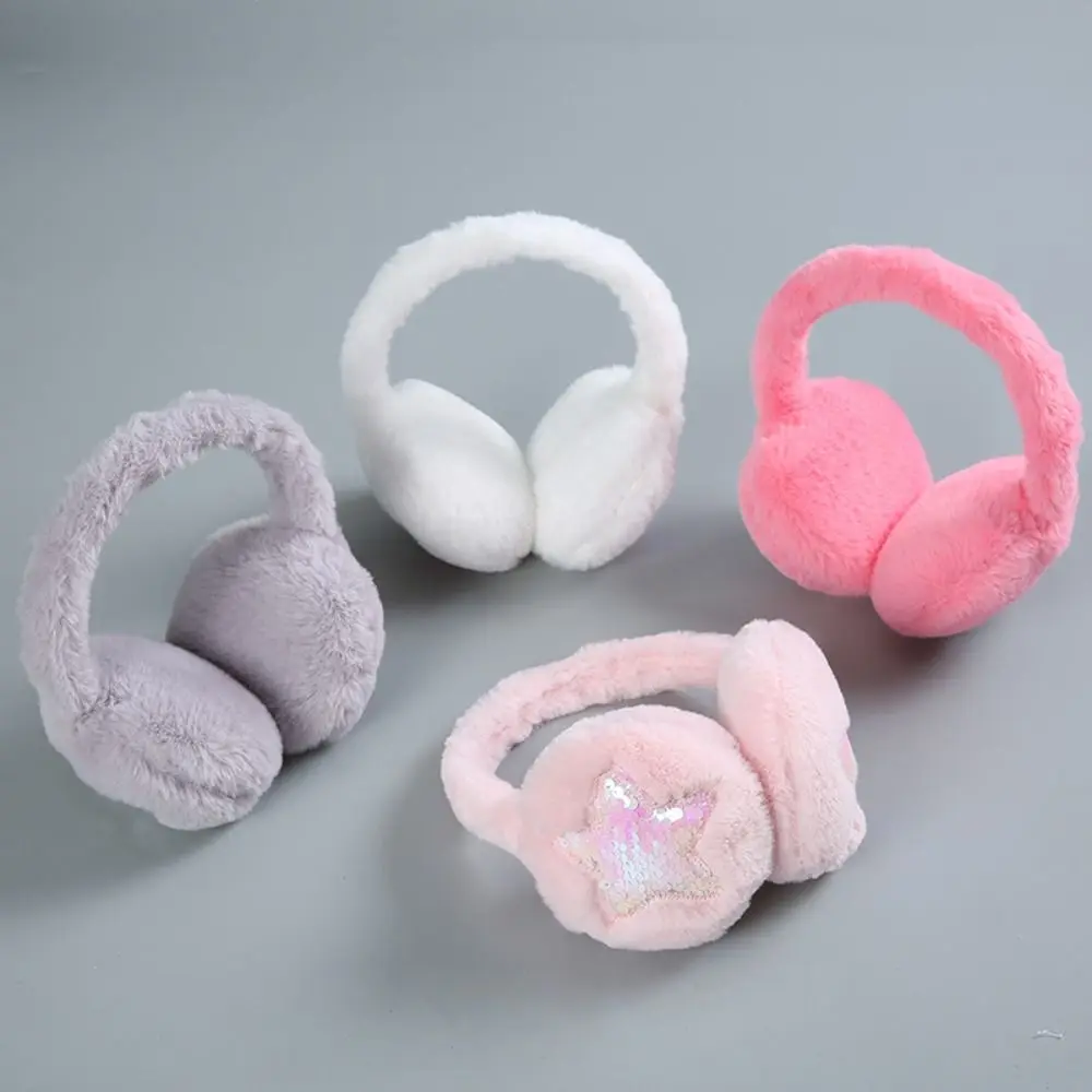 Cute Plush Ear Warmer Thickening Anti-Freeze Ear Muffs Winter Warm Sequins Star Earmuffs for Women Girls