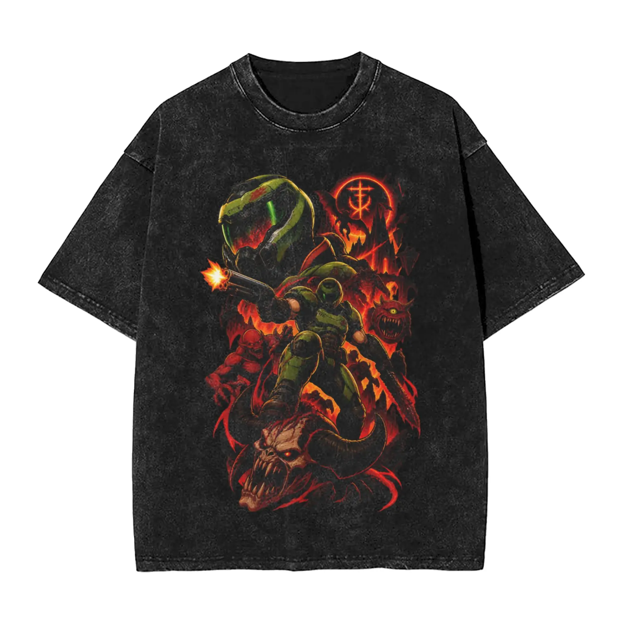 Novelty Dooms Slayes T-Shirt for Men Round Neck Cotton Washed T Shirt  Short Sleeve Tee Shirt Gift Idea Tops