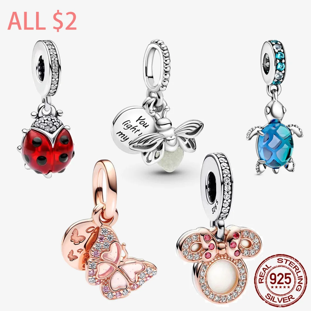 

Disney 925 Sterling Silver Charms Glow Firefly Red Ladybird Beads Fit Original Pandora Bracelet Gift DIY