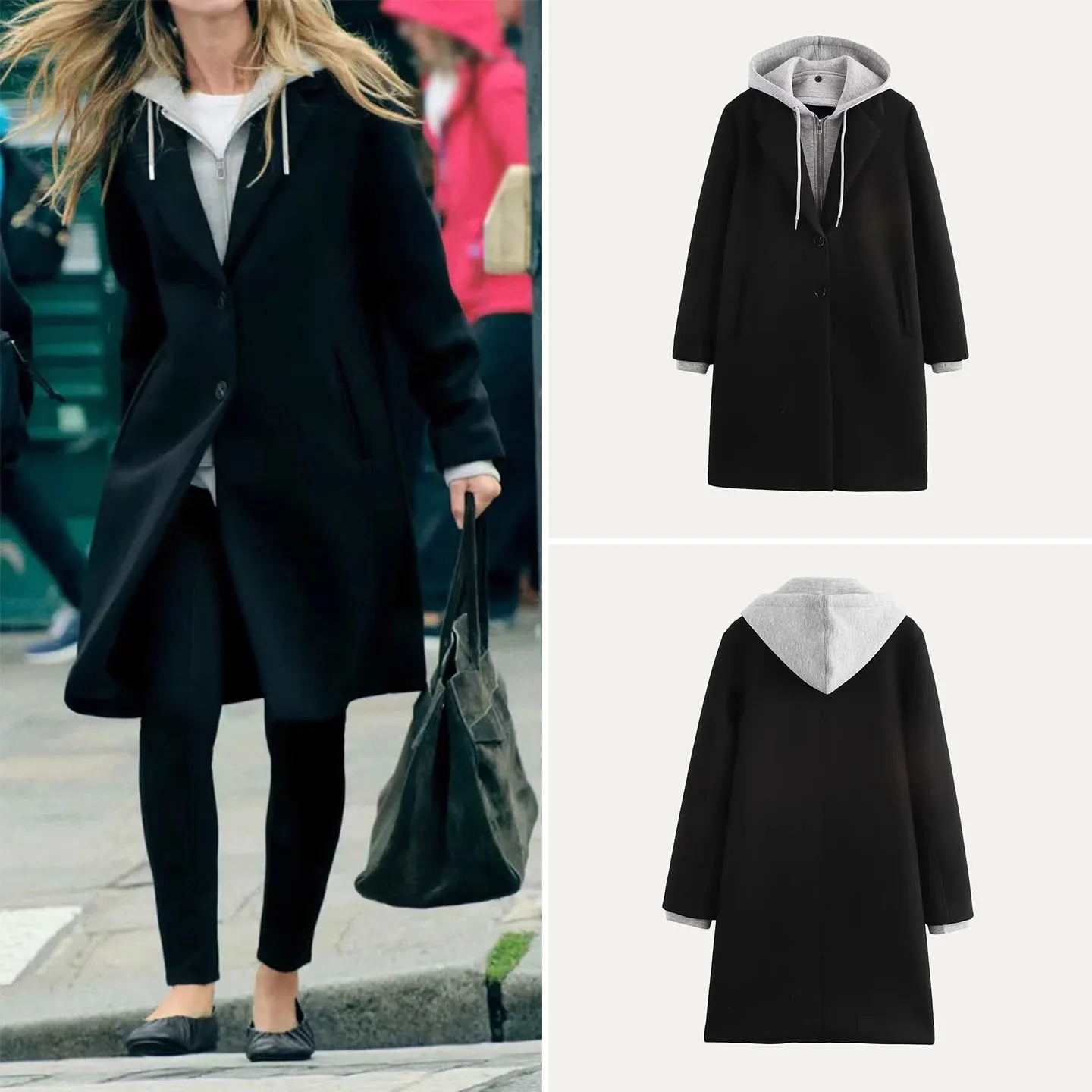 

Faionable съемное лоскутное пальто с капюшоном, женское осеннее новое поступление, бренд Z, другие материалы 00% весна ting