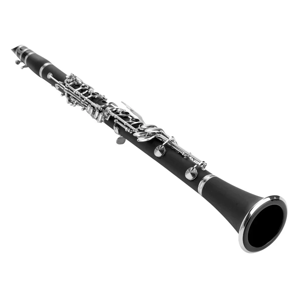 

Black Clarinet ABS 17 Key bB Flat Soprano Clarinet with Cleaning Cloth Gloves Reed Screwdriver Case Woodwind Instrument