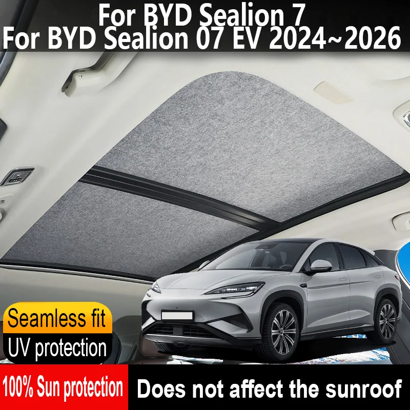 Car Sunroof Insulation Roof Visor For BYD Sealion 7 2024~2026 2025 Sun Protection Electrostatic Adsorption Sky Curtain Sunshade