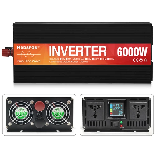 Imagen 2 del producto RDDSPON inversor de onda sinusoidal pura 4000W 5000W 6000W pantalla LCD de doble enchufe DC 12V 60V a AC 220V fuente de alimentación del convertidor de voltaje
