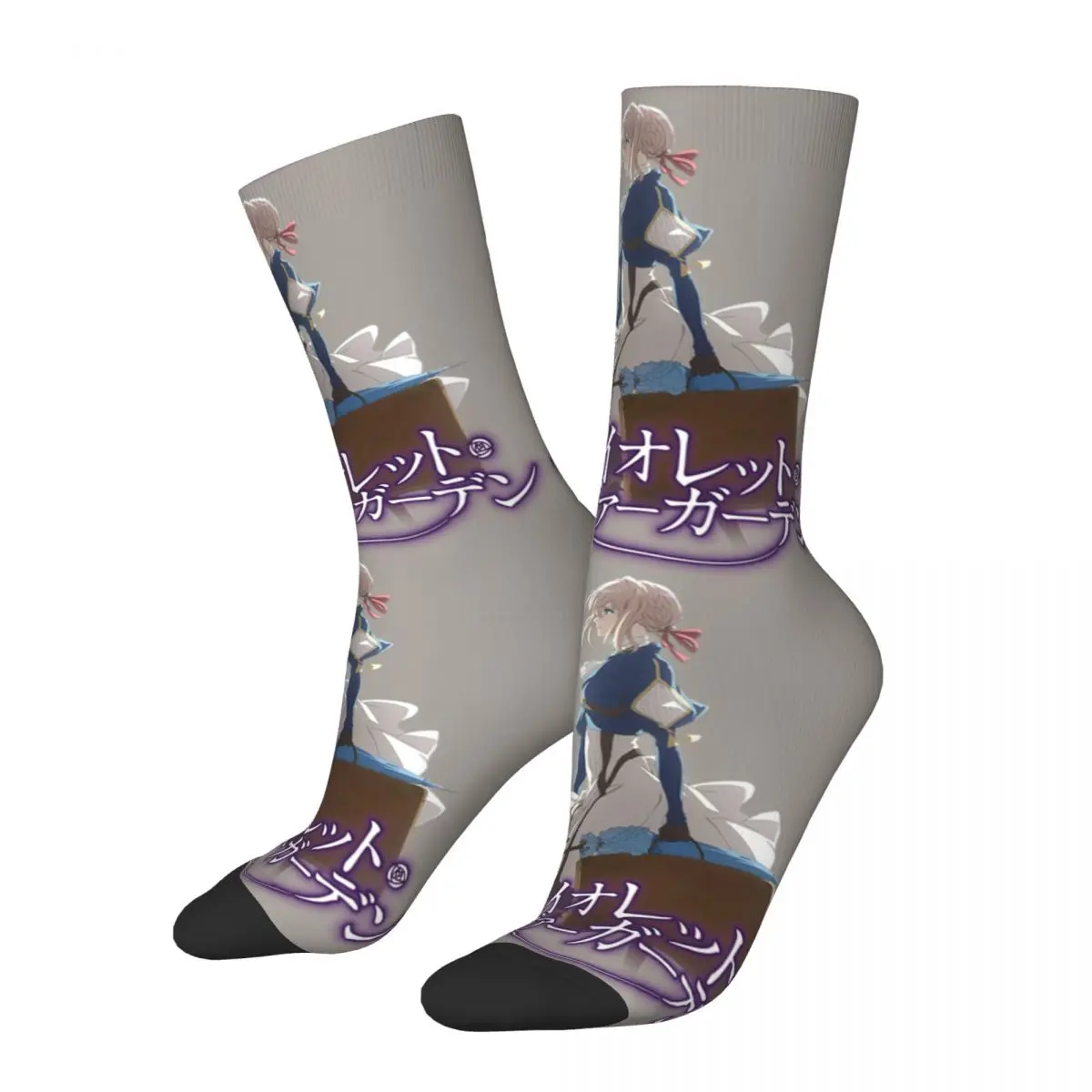 Hip Hop Vintage Walk Classic Crazy Men's Compression Socks Unisex Violet Evergarden Gilbert Anime Street Style Pattern Crew Sock