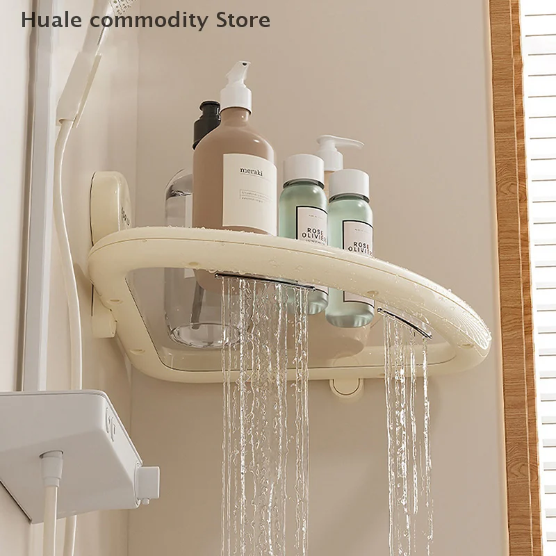 Scaffale triangolare con ventosa in plastica, montato a parete, senza punzonatura, disinfettante per le mani, portaoggetti, organizer per doccia drenabile per la casa