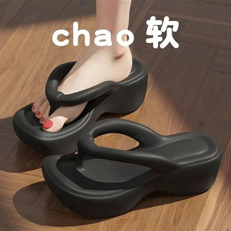 Thick Soles Raised Height Touching Character Slippers For Women To Wear Outdoors 2024 Summer Indoor Home Beach Slippers
