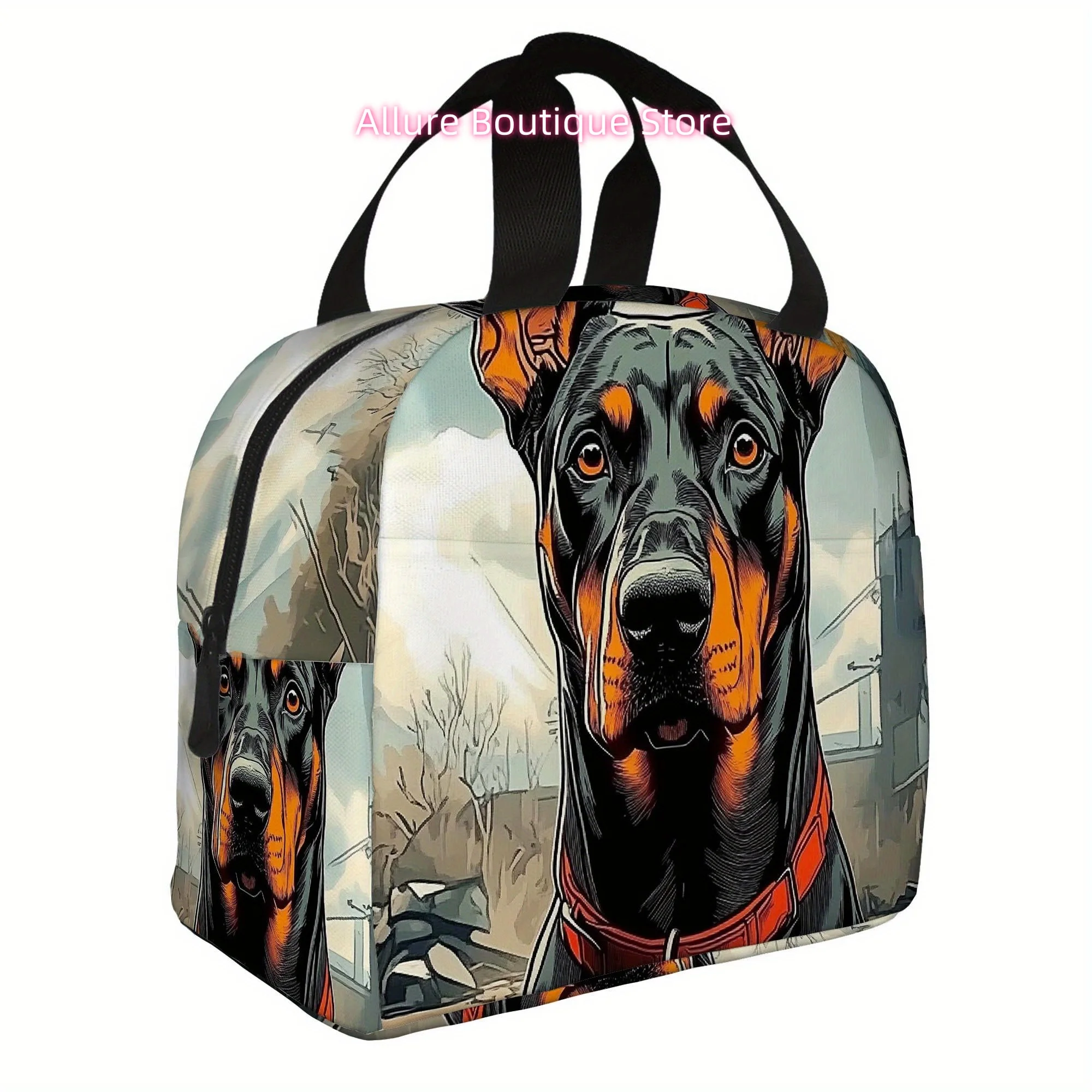 

1pc Dog in Urban Setting with Red Collar Printed Thermal Bag - Insulated, Reusable, Portable, No Food Contact, Ideal for Home, R