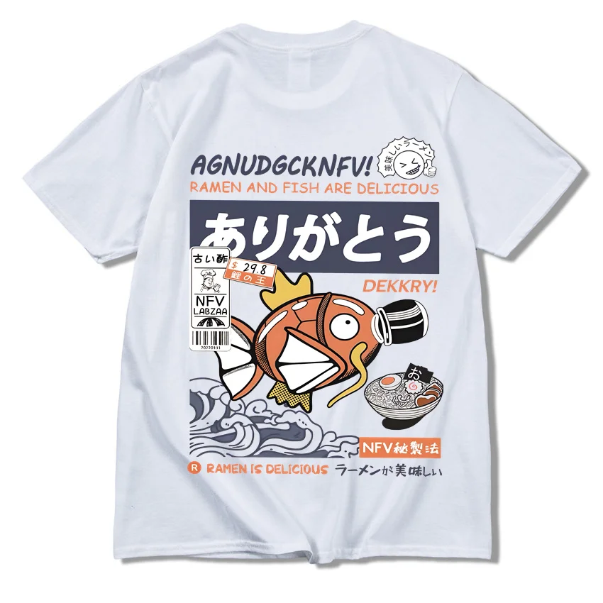 2024 Japanese fun ramen fish print hip hop men's casual comfortable cotton short sleeve T-shirt