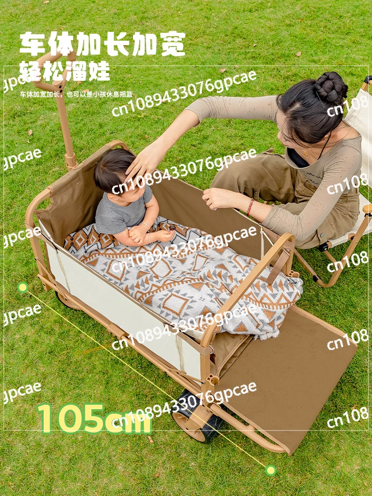 Outdoor Camping Hand Push Children Reclining Folding Cart Camp Picnic Camper Stall Large Station Wagon