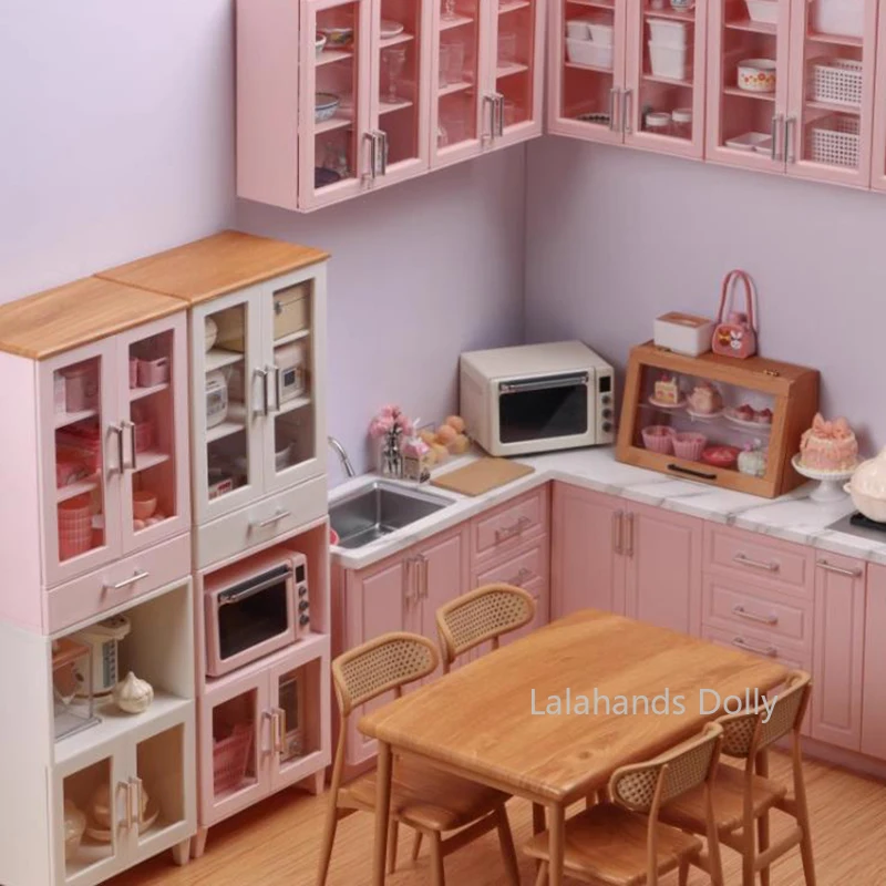 1/6 Dollhouse Miniature Items Wood Kitchen Combination Sideboard/storage Cabinet Kitchen Furniture Decoration Accessories