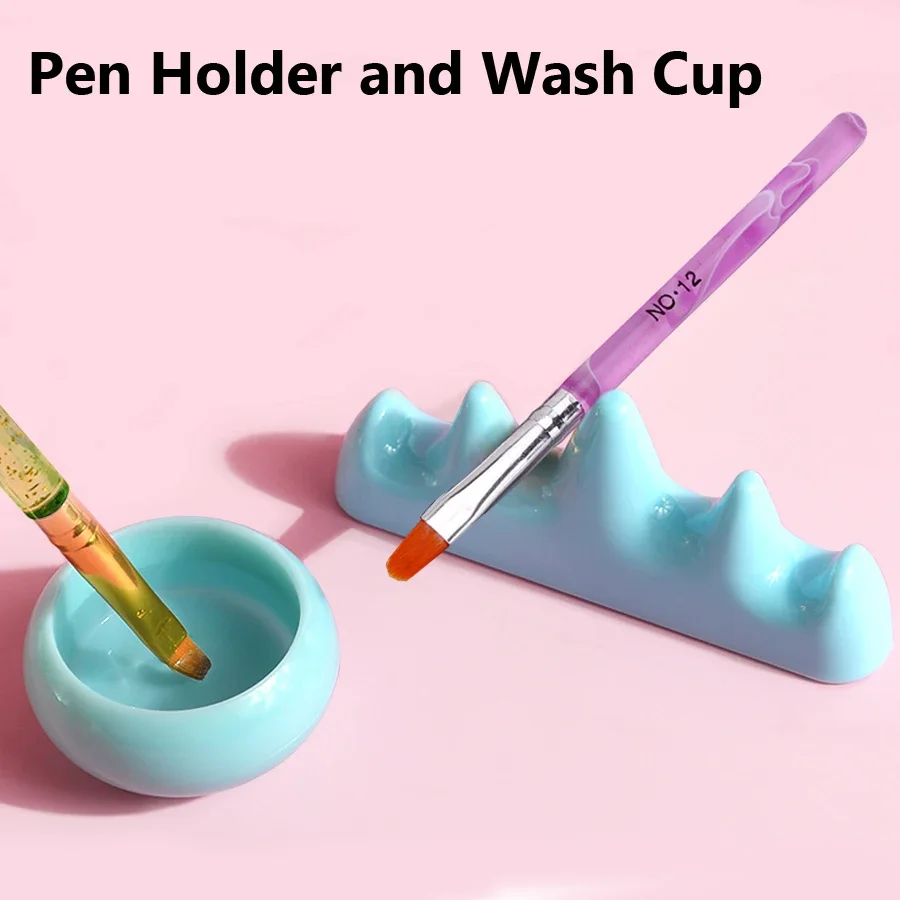 Juego de cuencos de lavado de cepillos de uñas acrílicos con contenedor de polvo y soporte para cepillos, herramientas de manicura para salón y uso doméstico