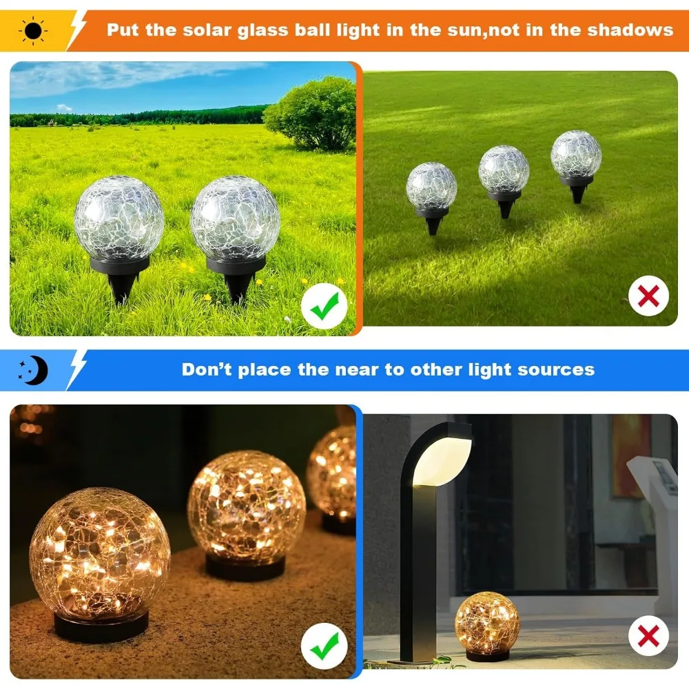 Solar Globe Lights Outdoor Waterproof-Solar Lights-Solar Orbs for Outside 4 Pack Cracked Glass Ball for Lawn Patio Yard Backyard