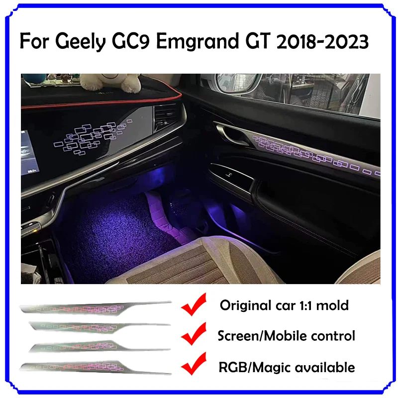 Gialulimn Ambient Light For Geely GC9 Emgrand GT 2018-2023 L/RHD 256 Color Backlight RGB Atmosphere Lamp Trim Environmental