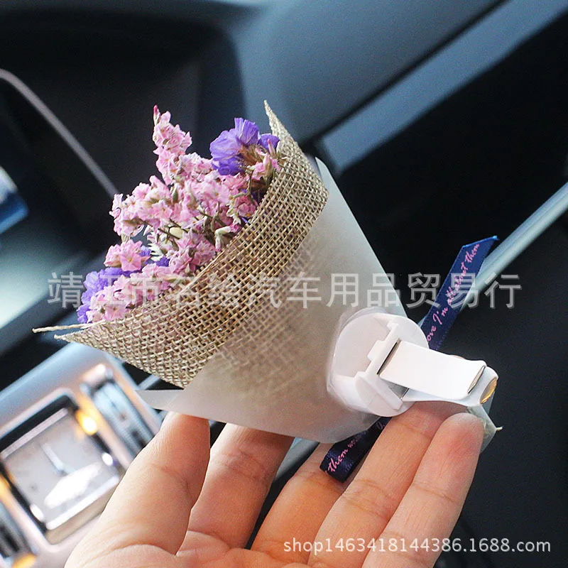 Mini Rose Bouquet Car Air Vent Clip Creative Flowers Mini Bouquet Car Perfume Air Freshener Gypsophila Carnation Ornament