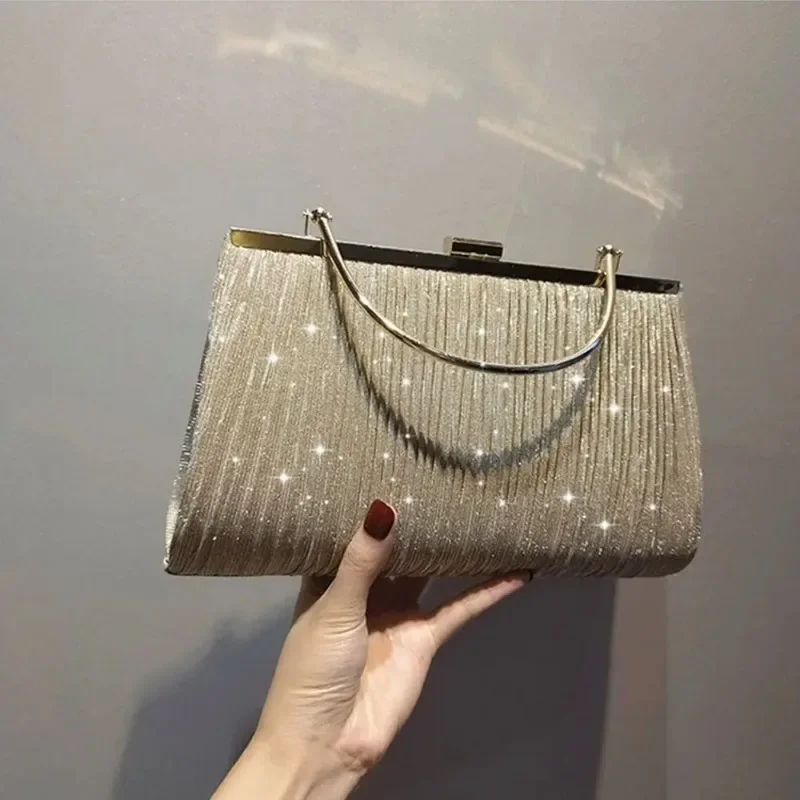 Vendita calda di lusso luna borsa albicocca sera pochette partito catena borsa a tracolla femminile paillettes borsa da sposa borsa per le donne