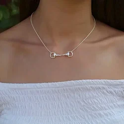 New Fashion 925 Silver Sterling Two-tone Horseshoe Bit Horse Charm Pendant Necklace Pave CZ Link Chain Women Girl Gift Jewelry