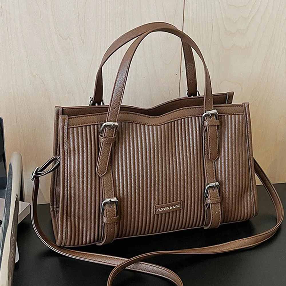 

Stripe Luxury Solid Color Crossbody Bag Glossy Faux Leather Large Capacity Womens Shoulder Bag Simple Style Sling Bags