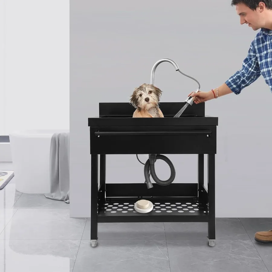 حوض وعاء واحد قائم بذاته مع صنبور قابل للسحب مقاس 31 بوصة حوض مطبخ للمطاعم التجارية مع فكرة صنبور الماء الساخن والبارد #3