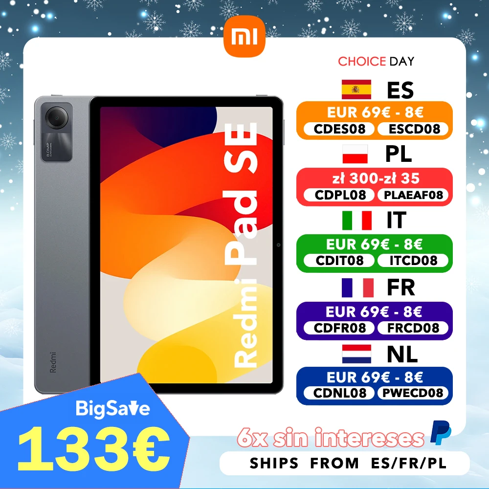 Xiaomi Redmi Pad SE 11, 6 Go, 128 Go, 8 Go, 256 Go, WiFi, Chargeur UE, Version globale