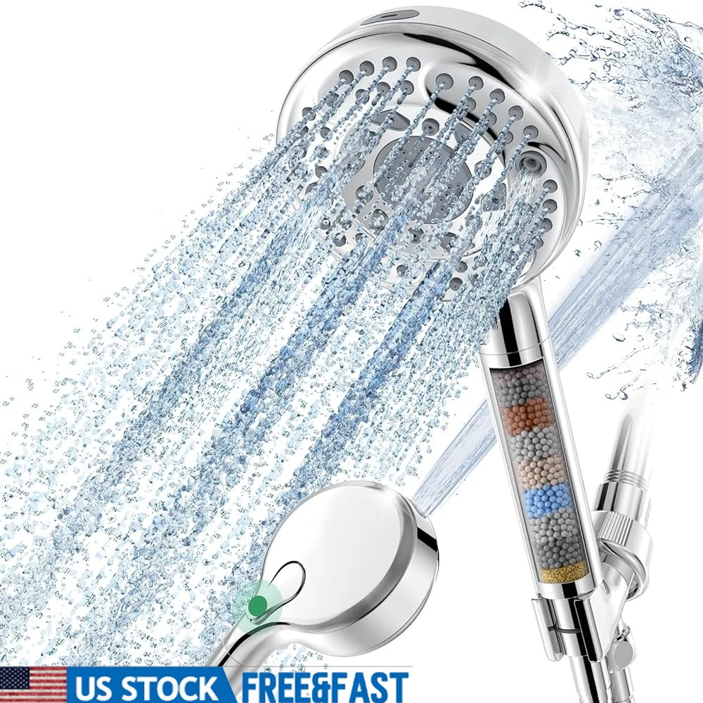 

Ручная насадка для душа с фильтром, 9 настроек струи, съемная экономия воды под высоким давлением и шариками с фильтрами на жесткой воде и хлором