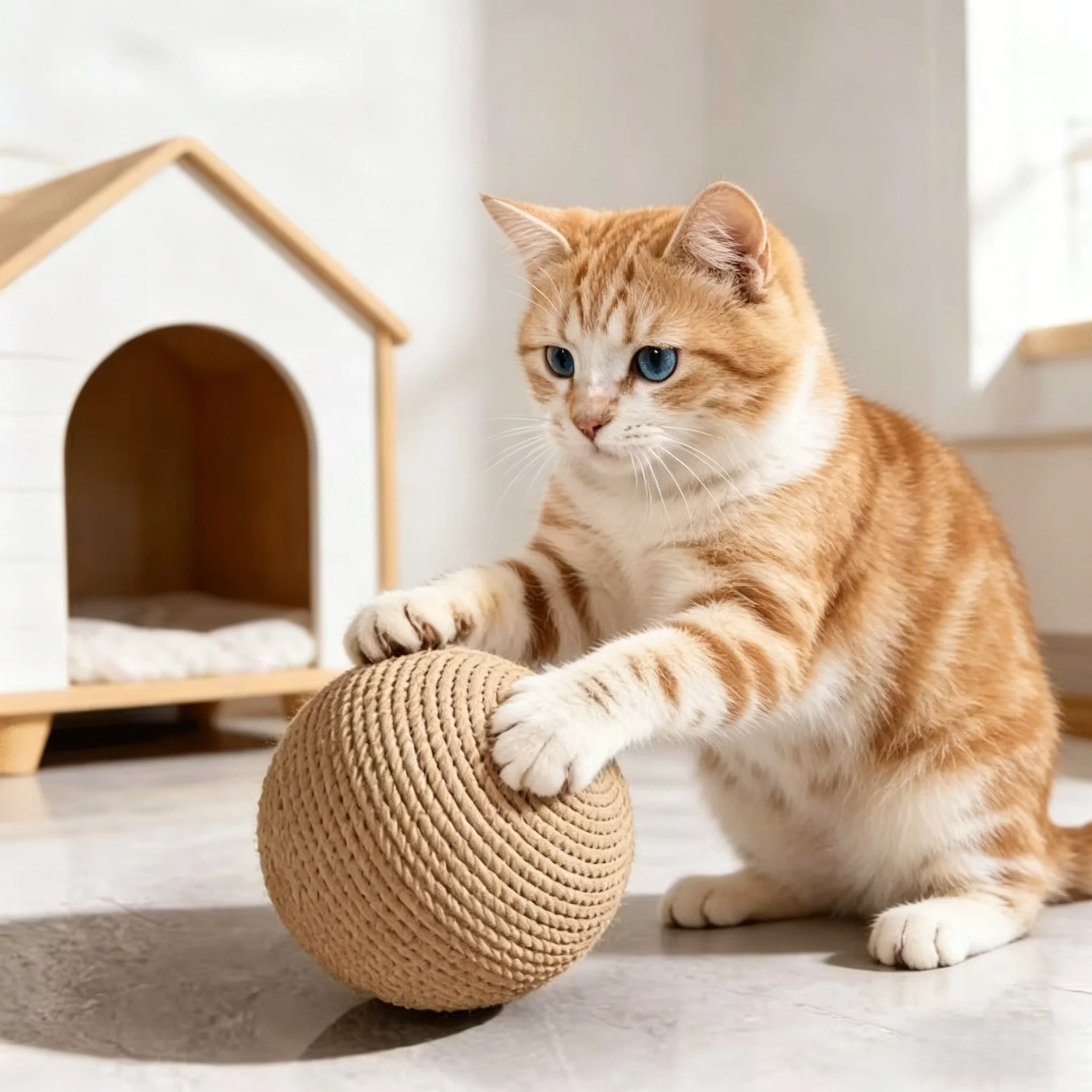Cat Toy Ball, Interactive Natural Cat Scratching Balls Sisal Cat Ball Toy for Kittens Pet Enrichment Training Play Indoor Fun