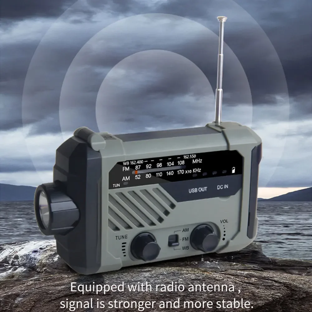 2000mAh Portable AM FM Radio Hand Crank Solar Radio Weather Radio Speaker Outdoor Emergency LED Flashlight MP3 Player Receiver