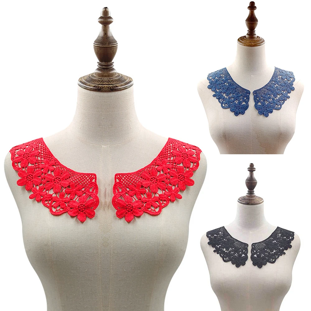 Embroidery Applique Neckline Detachable Fake Collar Lace Fabric Neckline Fashion Sewing Collar Solid Color Clothes Decoration