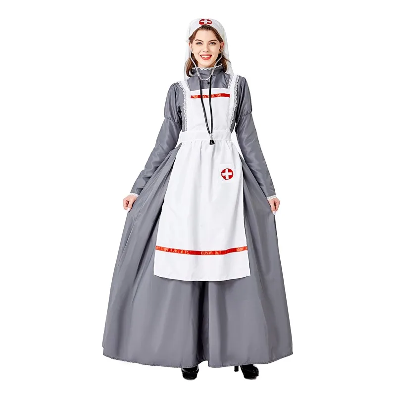 Sexy Damen Halloween Retro Mittelalterliche Krankenschwester Arzt Rollenspiel Kostüm Set Weibliche Französische Dienstmädchen Bühnenauftritt Faschingskostüm – Detail 4