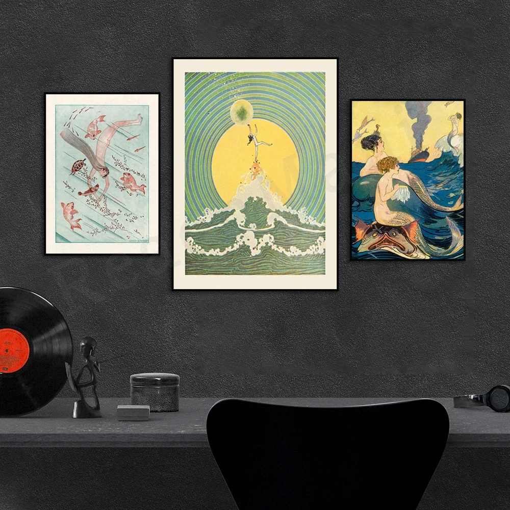 الوصول إلى القمر، أمواج الشمس المتحركة، أسماك البحر، ملصق سحري غريب الأطوار، امرأة حورية البحر الرائعة والغوص تحت الماء #4