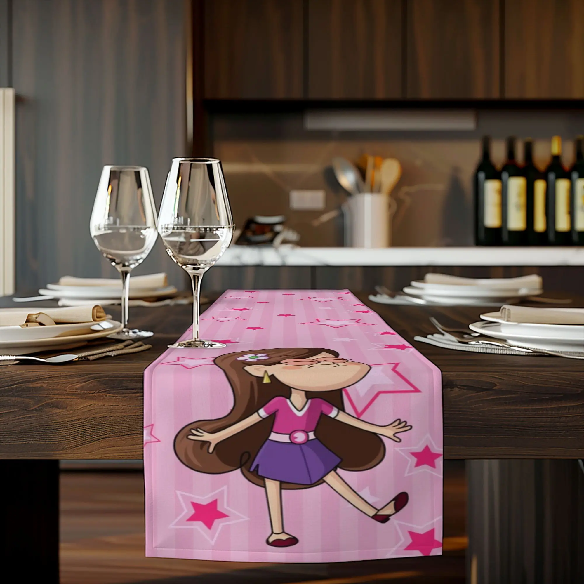 

1 Piece Disney Girl's Light Pink and Black Star Cut-Out Table Runner - Stylish Rectangular Table Decoration, Suitable for Indoor/Outdoor Dining, Weddings, Parties