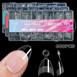600Pcs Half Cover Almond Fake Nails Half Matte Pre Buff Acrylic Nails Extra Short Almond Shape Gel Nail Tips Easy Use 12 Sizes