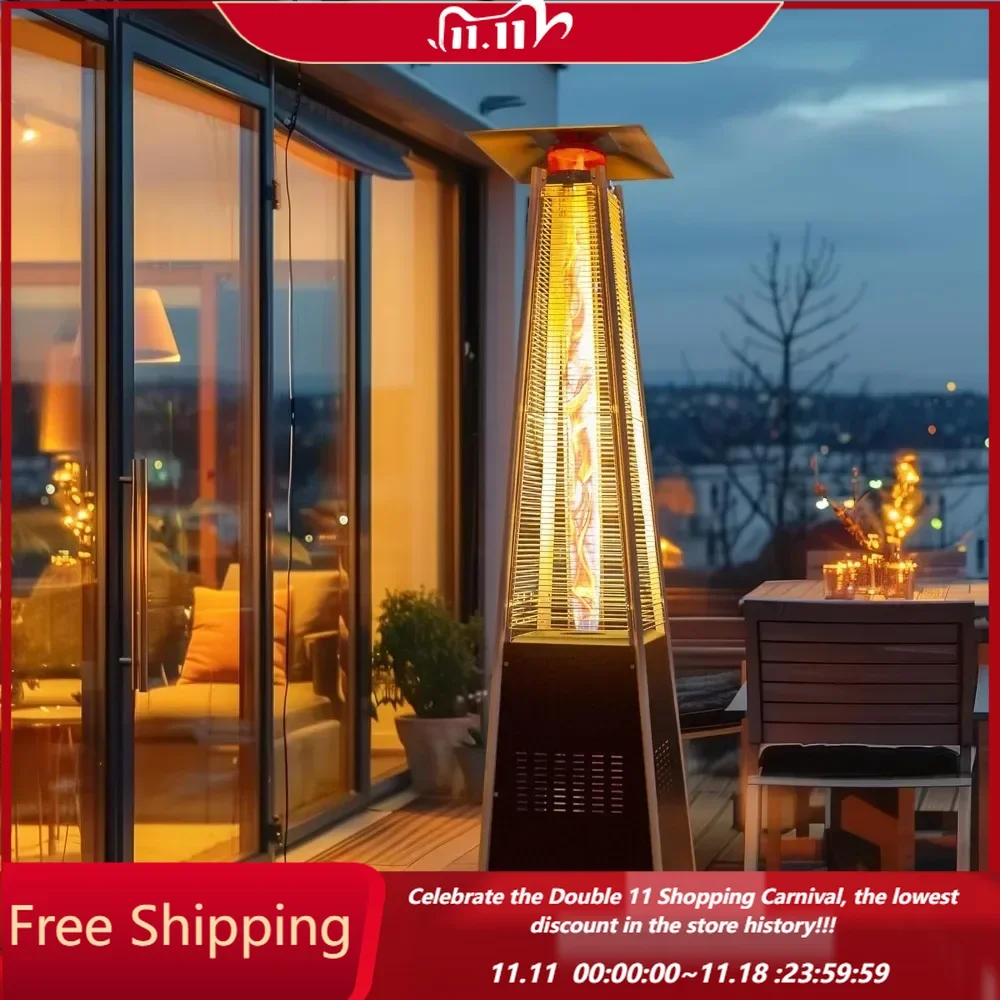 48,000 BTU Flame Pyramid Pool Heater, Triple Safety Protection Patio Heater with Patio Cover, Warm Glass Tube Portable Heater