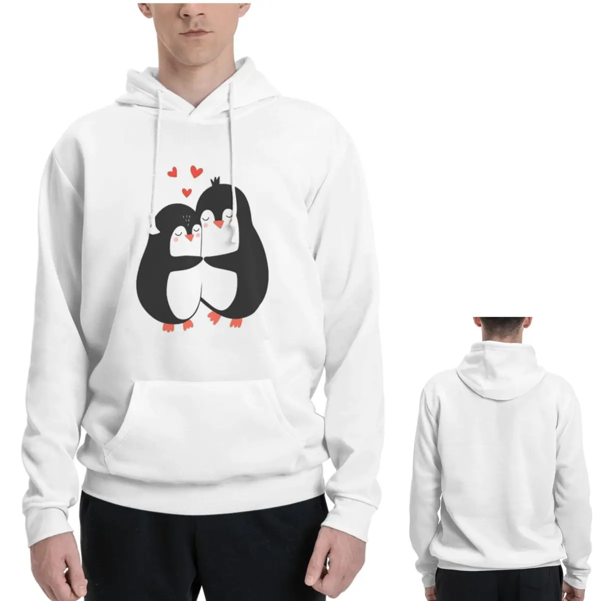 Cartoon Penguin Couple With Love Hoodies Men Women Casual Pullover Sweatshirts Fashion Long Sleeve Streetwear Autumn Winter