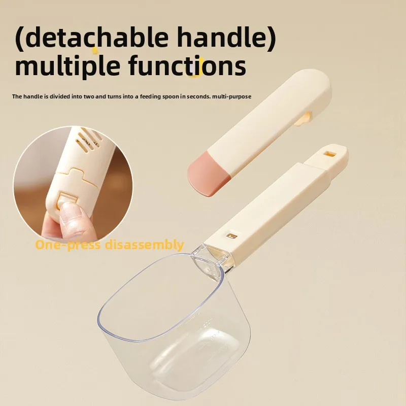 Macaron Pet Food Scoop with Sealing Clip, 3-in-1 Measuring Cup Spoon for Cat Dog Food, Portable   •