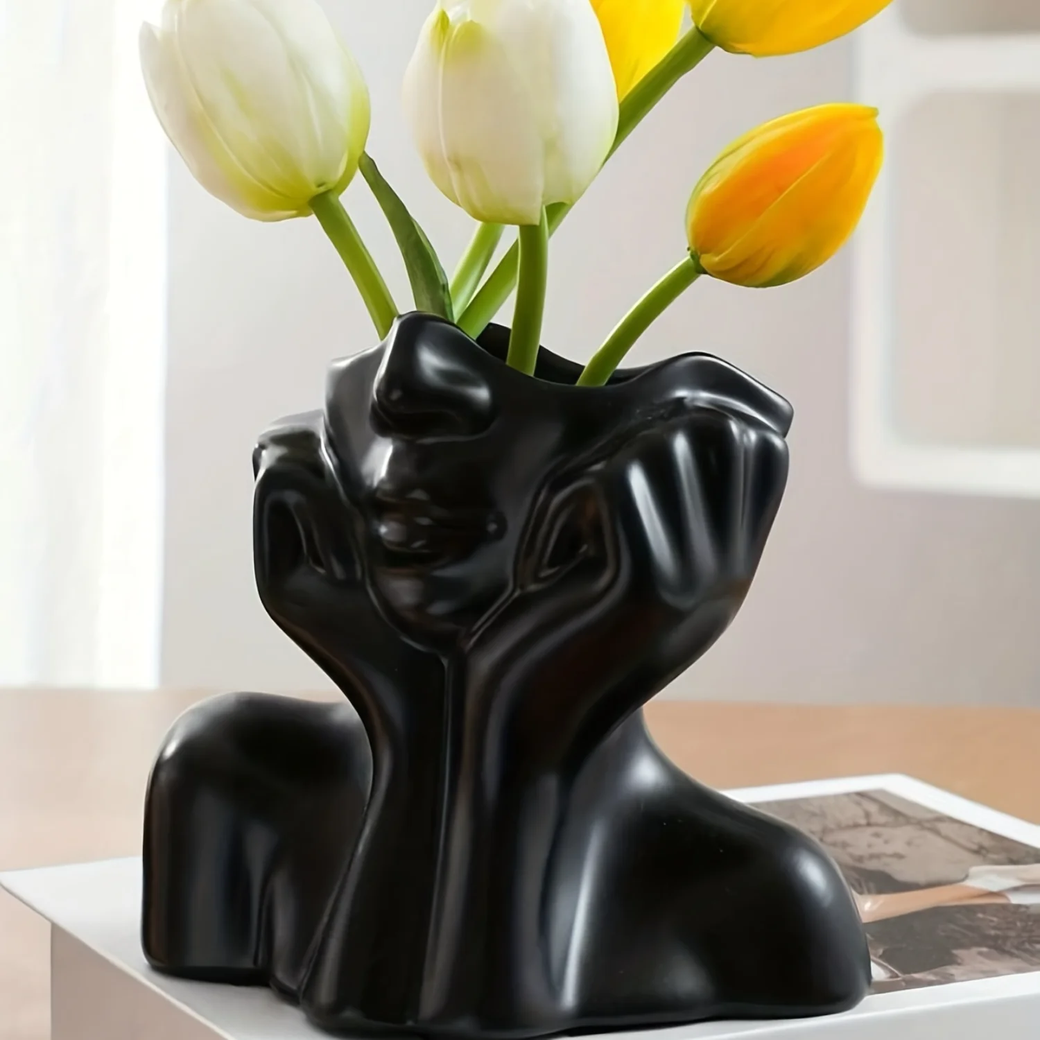 Modern Resin Female Head Vase for Garden and Living Room Decor - Table Art Statue for Indoor and Outdoor Use - Perfect for Hallo