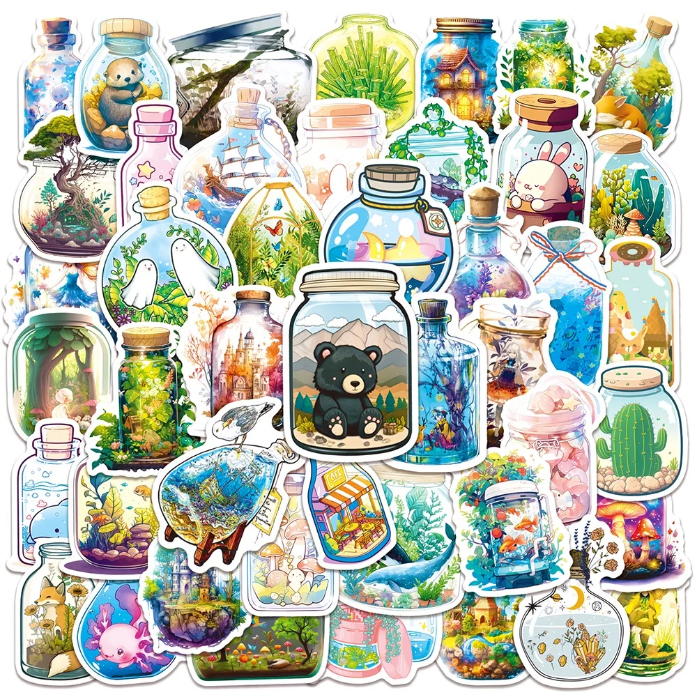 50PCS Cute Small Animal in The Bottles World Waterproof Graffiti Stickers for Helmet Bicycle Hand Account Pencil Case Decals