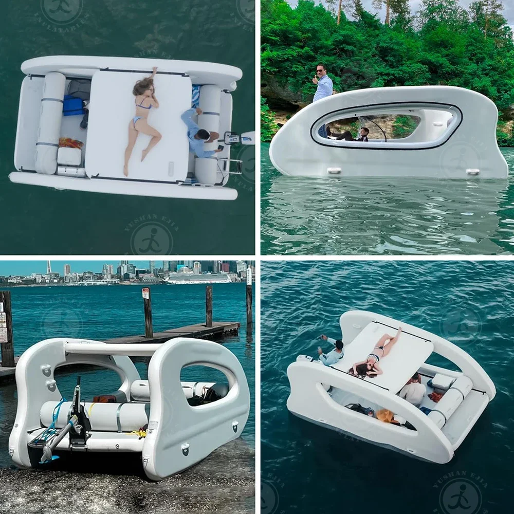 Portable Catamaran Party Lounge Luxury Inflatable Boat House Cruising Pontoon Foldable Inflatable Camping House Boat