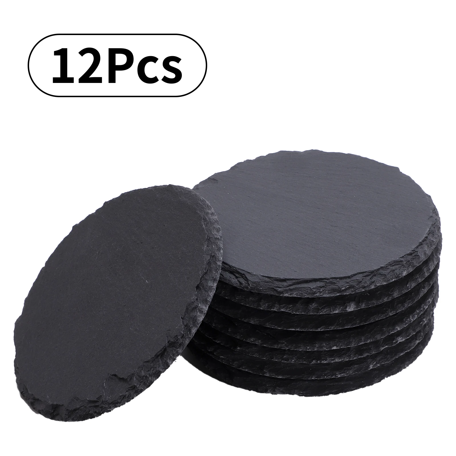 12pcs Slate Coasters Rustic Black Stone Coasters Bulk with Anti-Scratch Bottom for Drink Coffee Bar Kitchen Home Engraving Decor