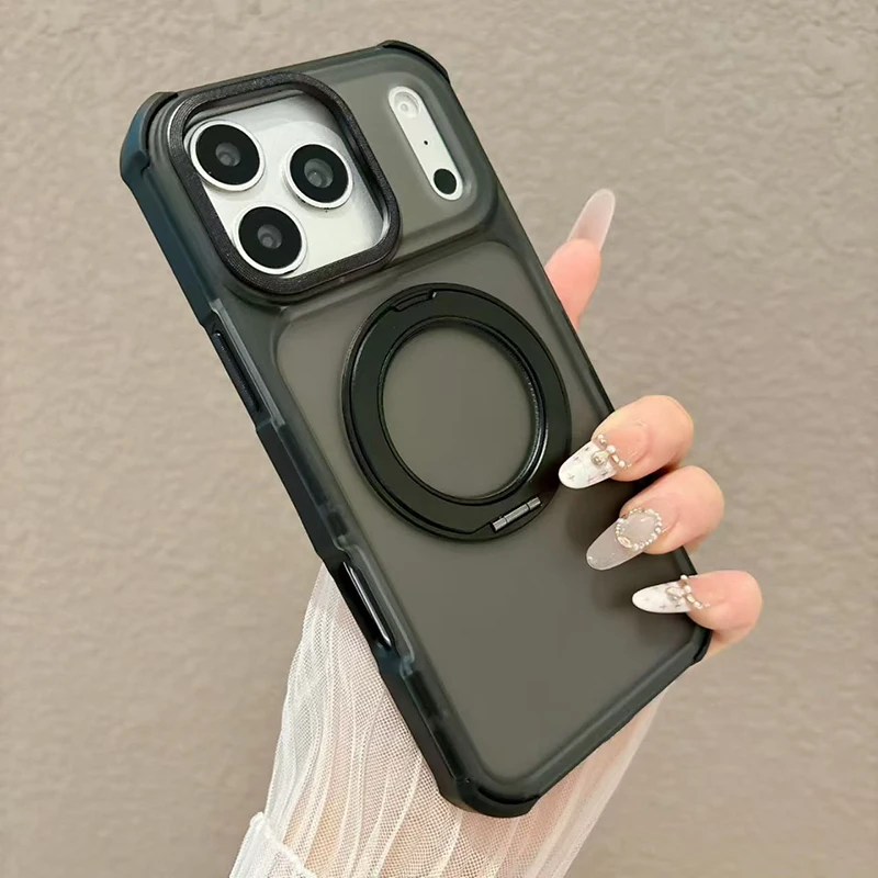 Pour iPhone 17Pro Max 11 13 14 15 16 Pro 360 °   Étui de téléphone avec charge sans fil, protection anti-chute à quatre coins et support métallique rotatif