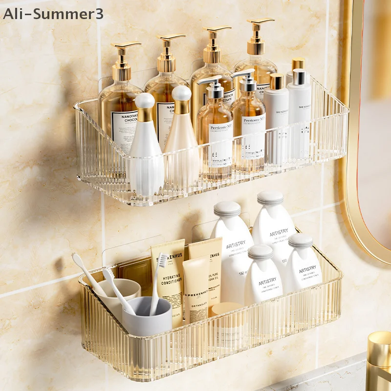 An der Wand montiertes Kosmetik-Aufbewahrungsregal, kein Loch erforderlich, Eckwandregal aus Kunststoff, Organizer, Badezimmer-Accessoires