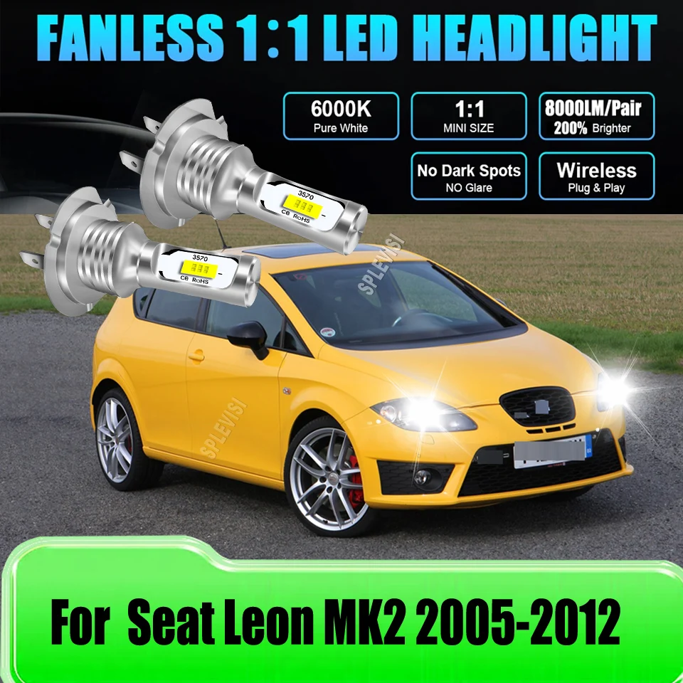 

Led Car Headlight Low Beam 6000K Auto Headlamp Light 360° Degree illumination For Seat Leon MK2 2005 2006 2007 2008 2009-2012